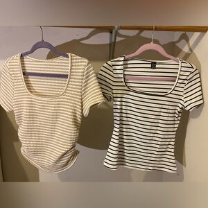 SHEIN Cream and Black Striped Ribbed Tops